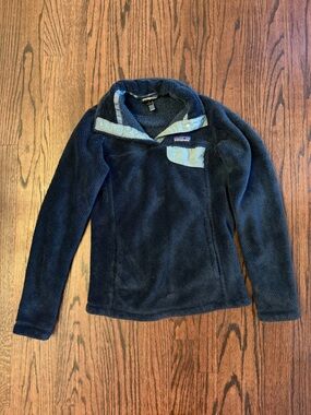 Patagonia Navy Zip-Fleece with Light Blue Trim